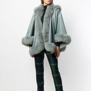 LISKA Elegant Gray Fur-Trimmed Leather Jacket